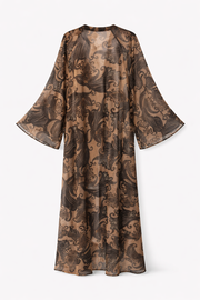 Bohem Paisley Uzun Kimono Kahve