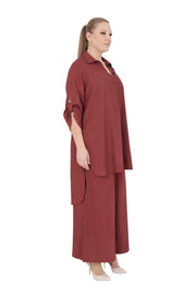 B3580 Keten Bluz-Pantolon Kiremit