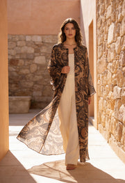 Bohem Paisley Uzun Kimono Kahve