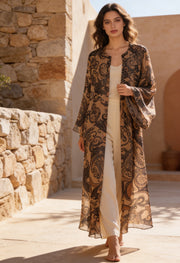 Bohem Paisley Uzun Kimono Kahve