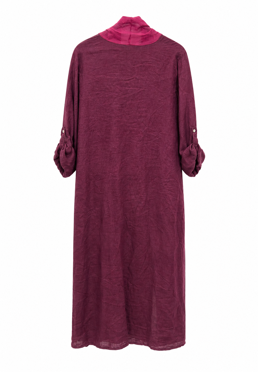 Saf Keten Uzun Kaftan Bordo