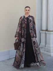 Bohem Paisley Uzun Kimono Şal Desen Kahve