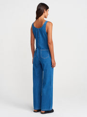 71809 %100 Pamuk İnce Kumaş Salaş Denim Tulum-Mavi