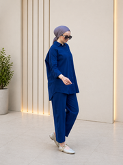 Şalvarlı Keten İkili Takım Lacivert