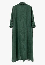 Saf Keten Uzun Kaftan Yeşil
