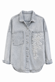 İnci İşlemeli Kot Ceket