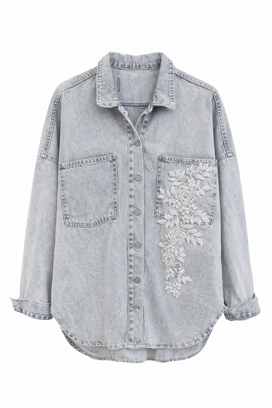 İnci İşlemeli Kot Ceket