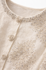 Taş İşlemeli Şifon Gömlek Etek Takım – Ekru