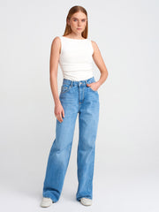 31589 Büzgülü Kayık Yaka Top-Ekru