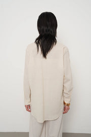 Oversize Nakışlı Keten Gömlek-RS34254