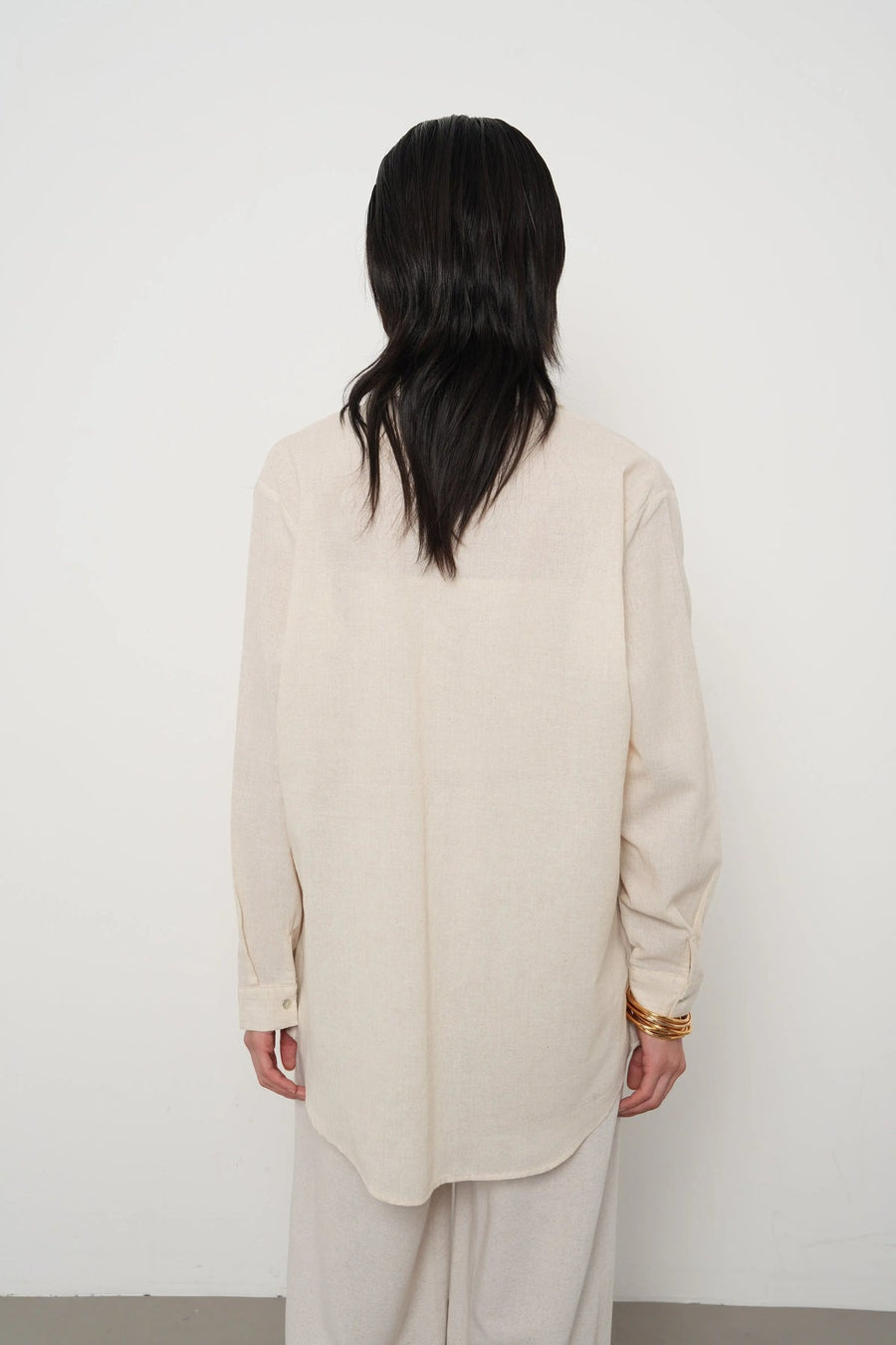 Oversize Nakışlı Keten Gömlek-RS34254