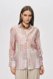 Geometrik Desenli Tencel Karışımlı Uzun Gömlek Rs34820