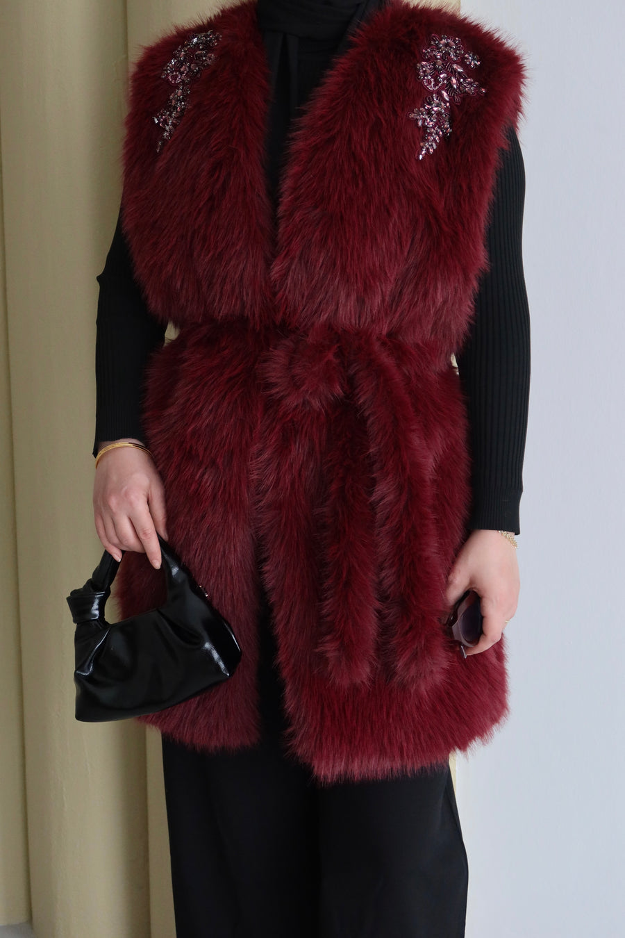 Kisya Yelek Bordo İşlemeli