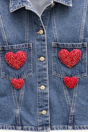 Kalp Detaylı Denim Ceket