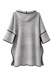 Kapşonlu Triko Panço-Beyaz