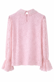 Zarif Güpür Detaylı Transparan Kollu Bluz-Pembe