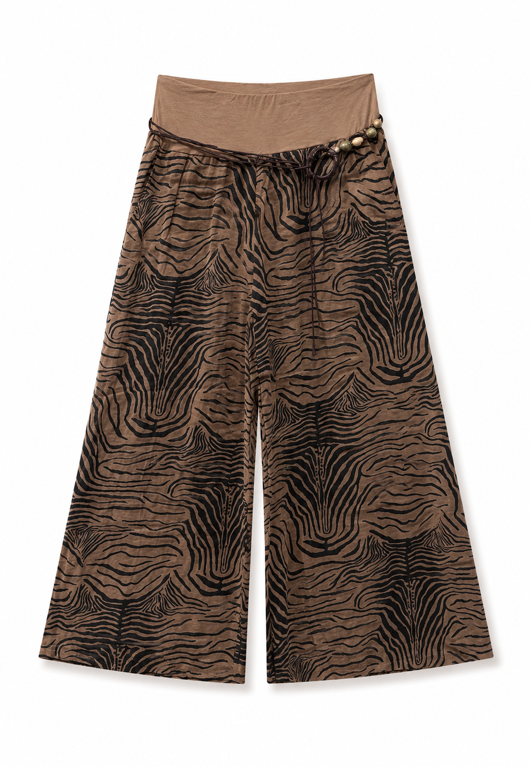 Zebra Esintili Bol Paça Pantolon Camel-RS265871