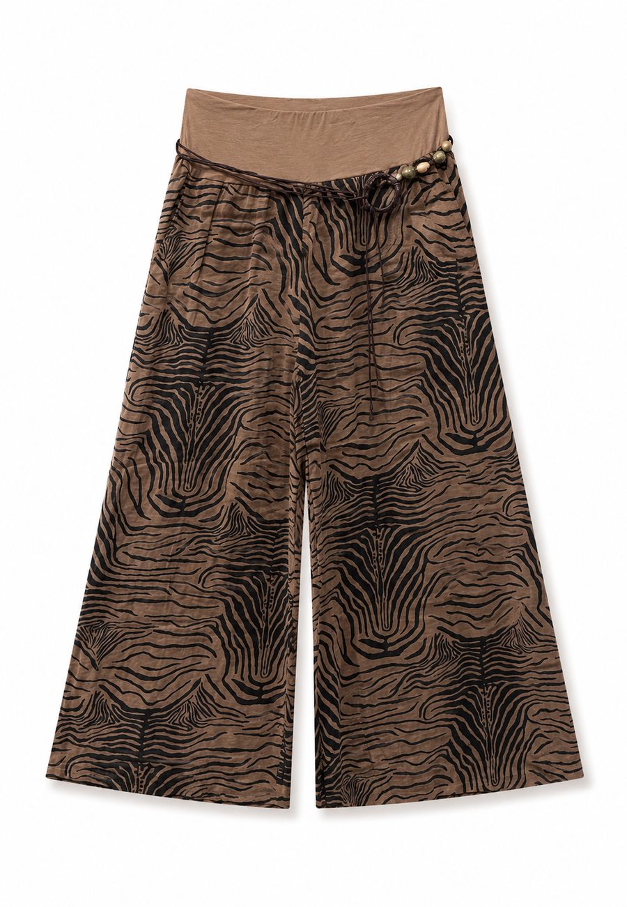 Zebra Esintili Bol Paça Pantolon Kahve-RS265871
