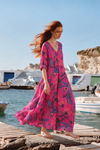 V Yaka Desenli Ham Keten Elbise Rs01640