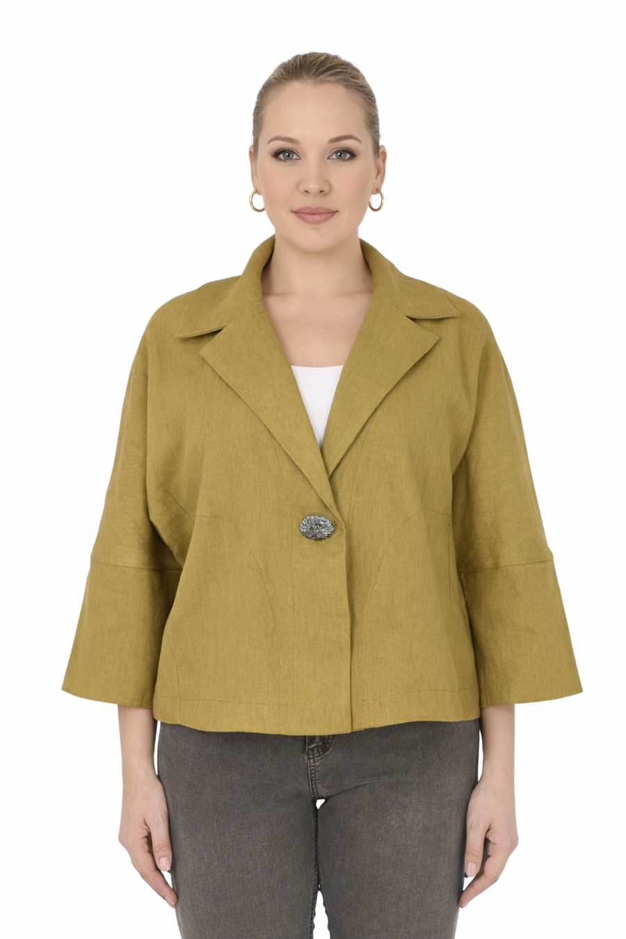 Soft Keten Yarasa Kol Ceket - Taba