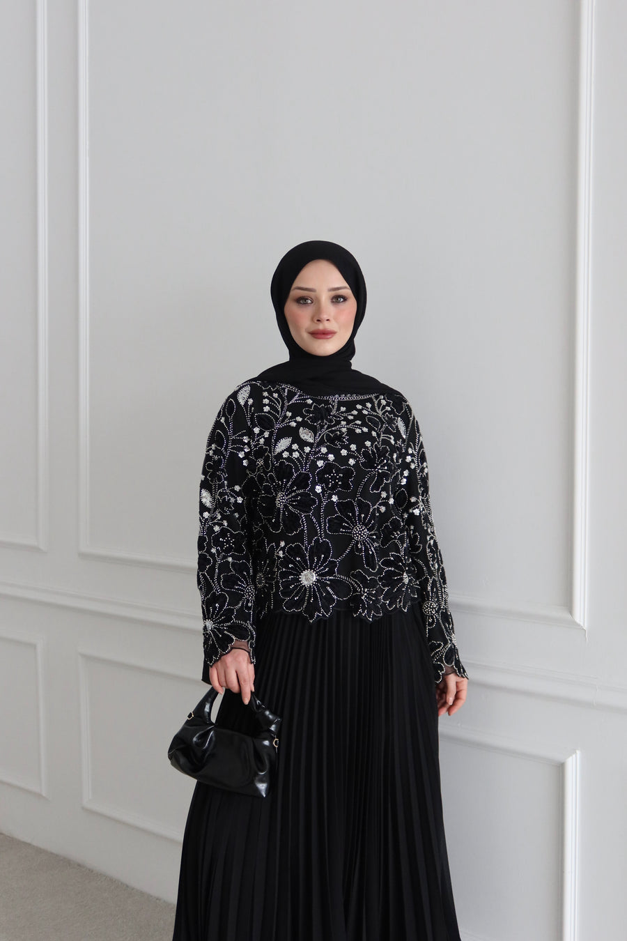 İşlemeli Özel tasarım Bluz-Siyah
