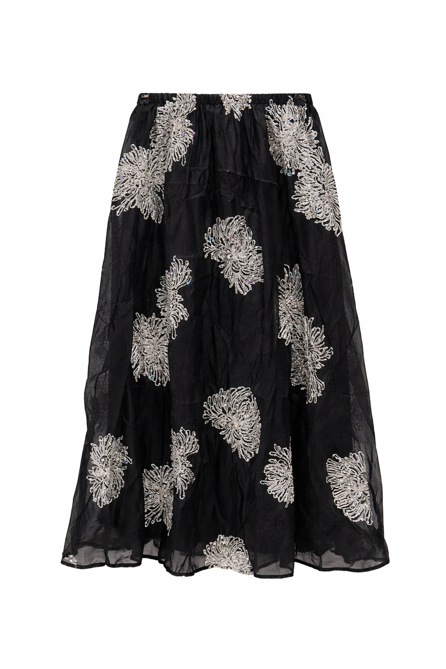 Şifon Taş İşlemeli Gömlek ve Etek Takımı – Siyah