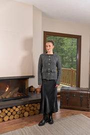 60265 Polo Yaka Kırçıllı Triko Hırka-Antrasit