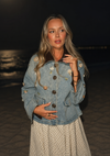 Çiçek İşleme Deri Detaylı Denim Ceket