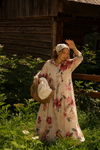 Flora Linen Krem Uzun Elbise