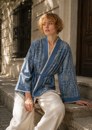 Etnik Nakışlı Kuşaklı Kısa Kimono-RS34920