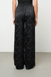 ORF-Siyah Çiçek Desenli Saten Palazzo Pantolon