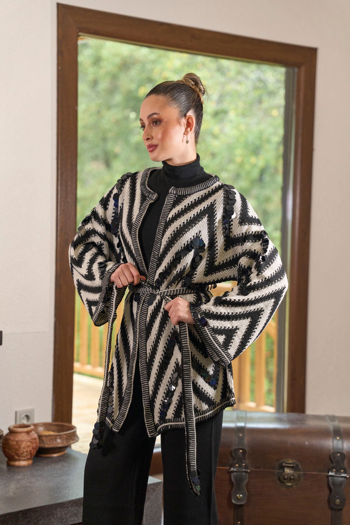 Siyah Beyaz İkili Triko Takım