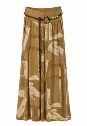 Ham Keten Desenli Pantolon Camel