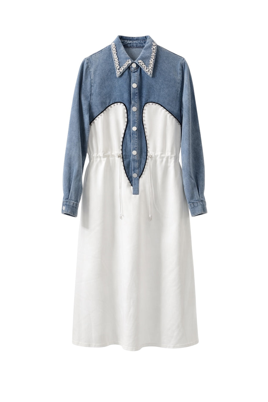 Yakası Taşlı Jean Elbise