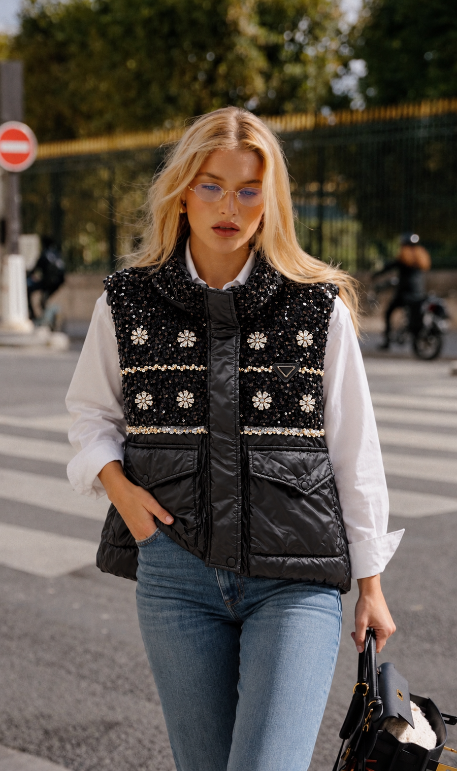 Taş İşlemeli Oversize Şişme Yelek