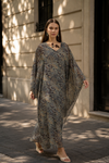Hina V Yakalı Vintage Desenli Şifon Elbise-RS26E0310
