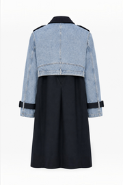 Taş İşlemeli Uzun Denim Trençkot Siyah