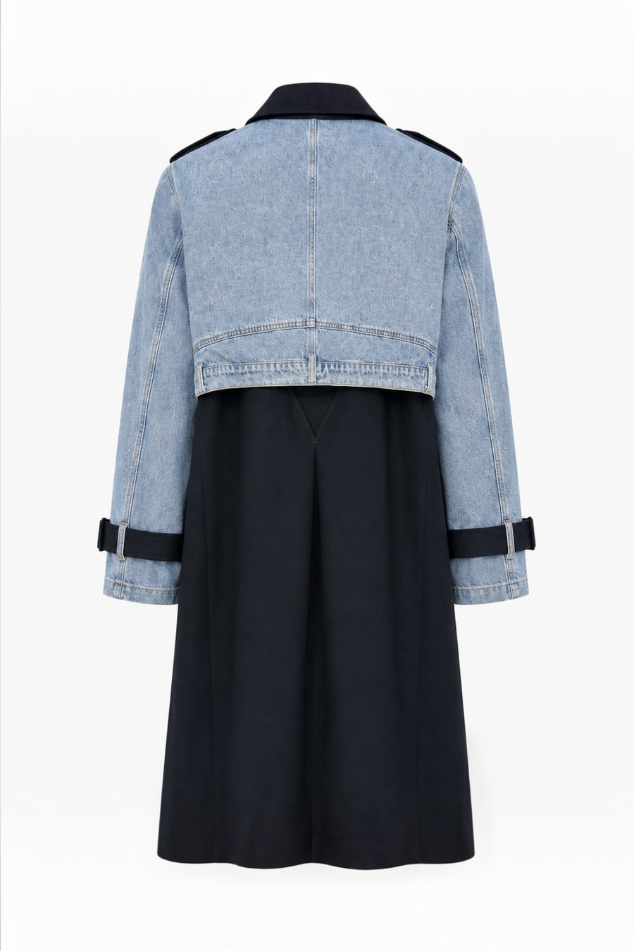 Taş İşlemeli Uzun Denim Trençkot Siyah