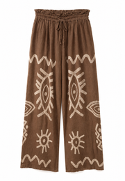 Ham Keten Desenli Pantolon Camel