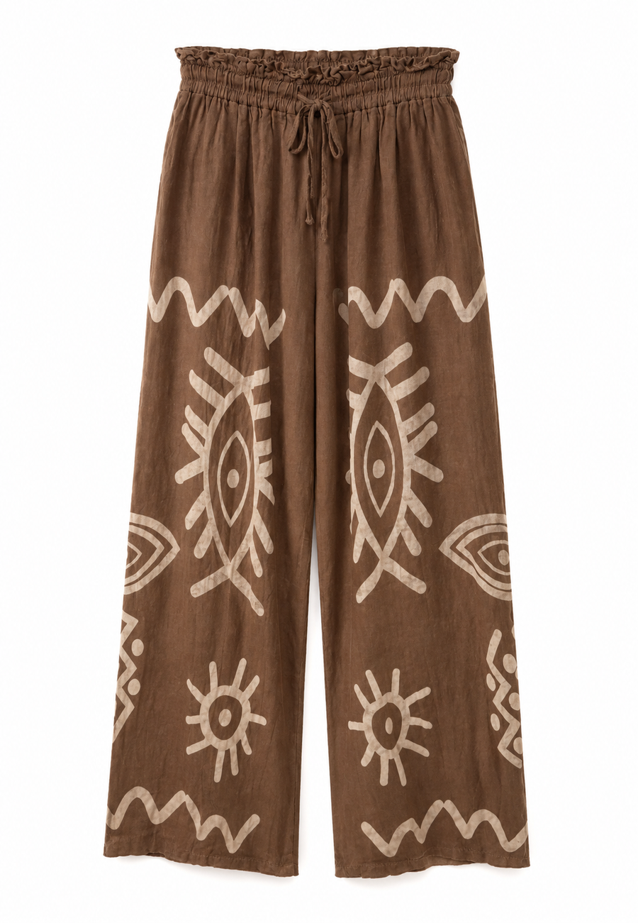 Ham Keten Desenli Pantolon Camel