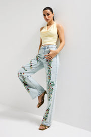 Straight Fit Çiçek Nakışlı Özel Tasarım Denim Jean