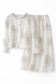 Taş İşlemeli Şifon Gömlek Etek Takım – Beyaz
