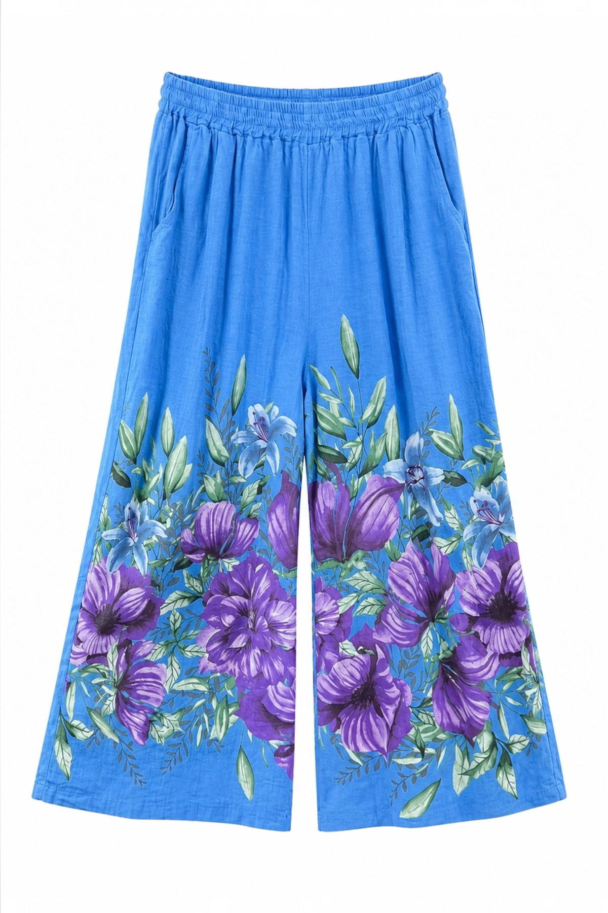 Çiçek Desenli Keten Pantolon 5142