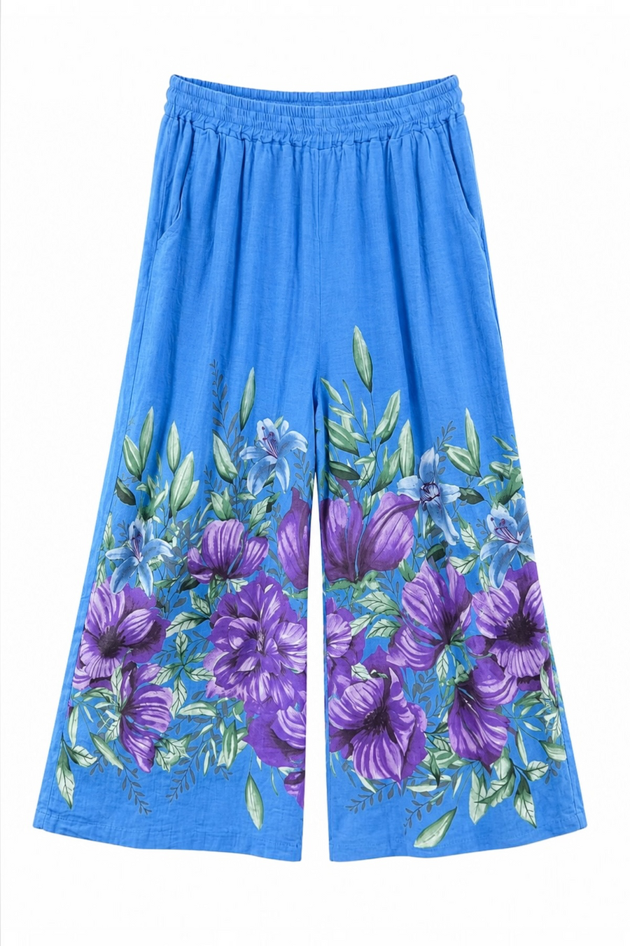 Çiçek Desenli Keten Pantolon 5142