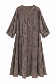 V Yaka Desenli Ham Keten Elbise Rs01636