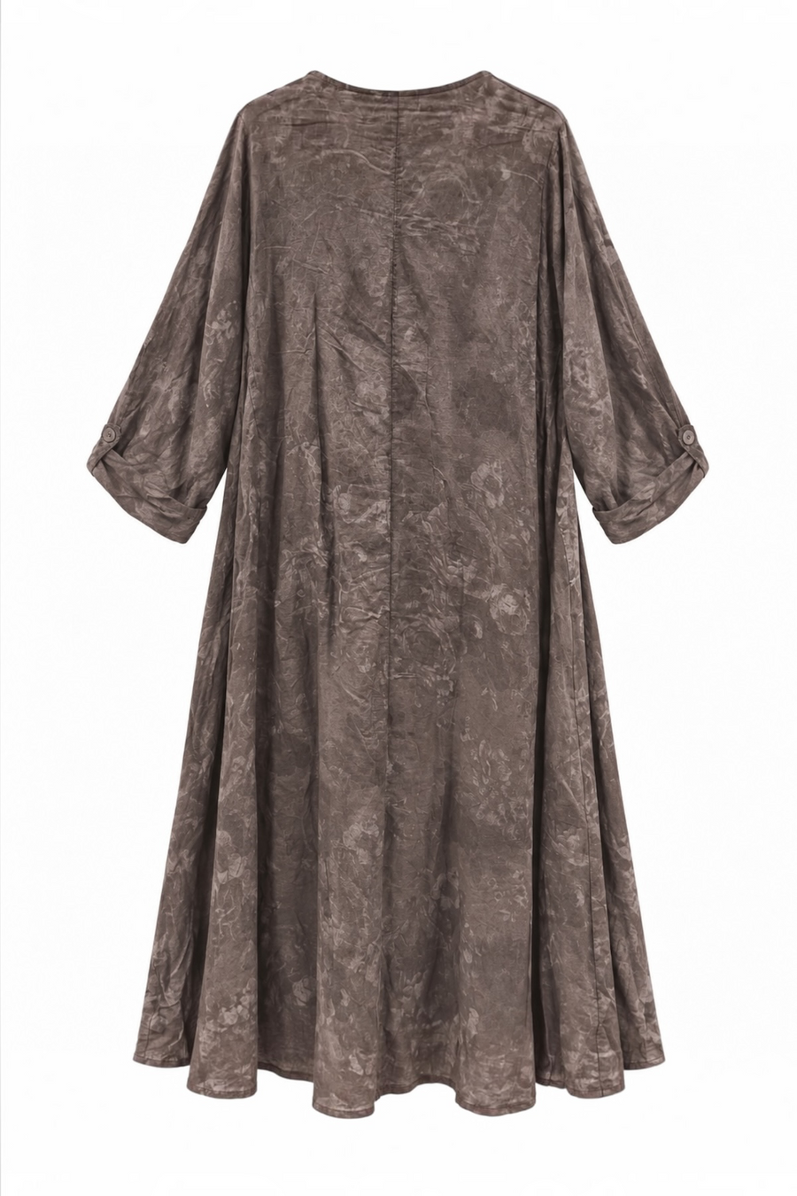 V Yaka Desenli Ham Keten Elbise Rs01636