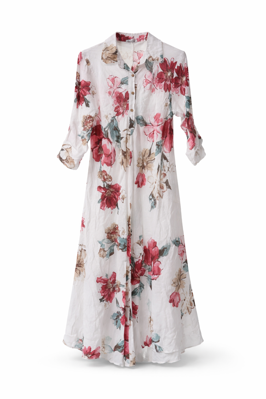 Flora Linen Beyaz Uzun Elbise