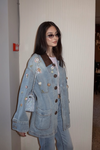 Çiçek İşlemeli Cepli Denim Ceket RS0008 | Mavi