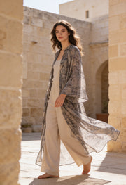 Bohem Paisley Uzun Kimono Hardal Füme
