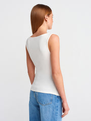 31589 Büzgülü Kayık Yaka Top-Ekru